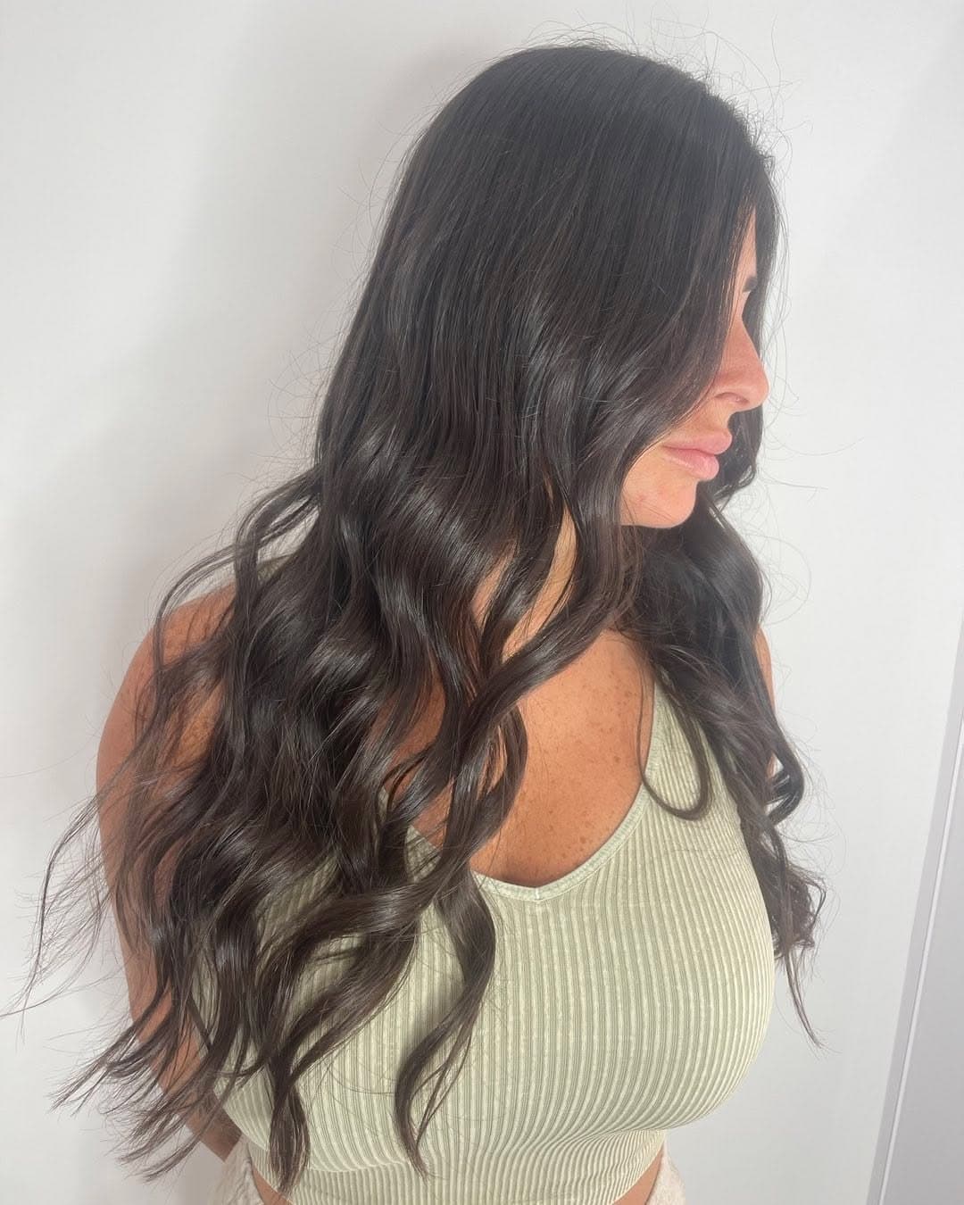 Long brunette flowing dimensional color